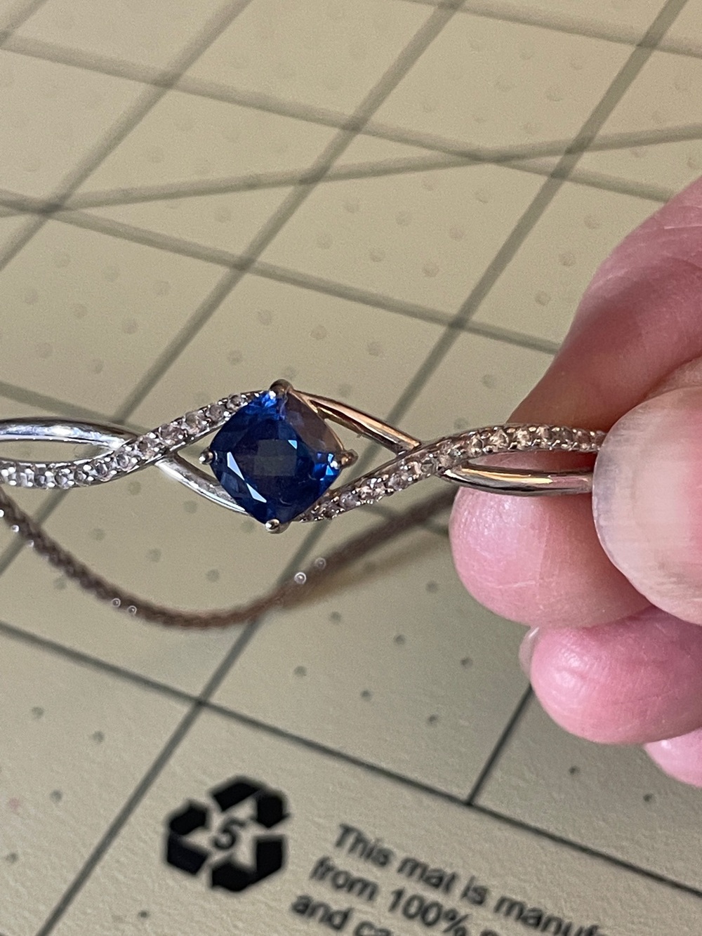 Sterling Silver Lg Blue Sapphire Sm White Sapphires Bolo Bracelet 925 Adjustable